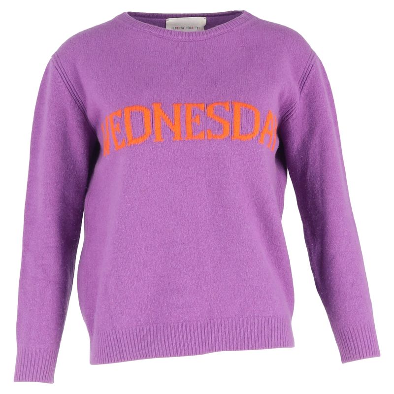Alberta Ferretti Wednesday Crewneck Sweater In Purple Wool